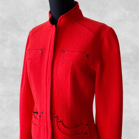 Per Se Red Orange Boiled Wool Mandarin Collar Hidden Snap Jacket - Women's 6 - Picture 1 of 9